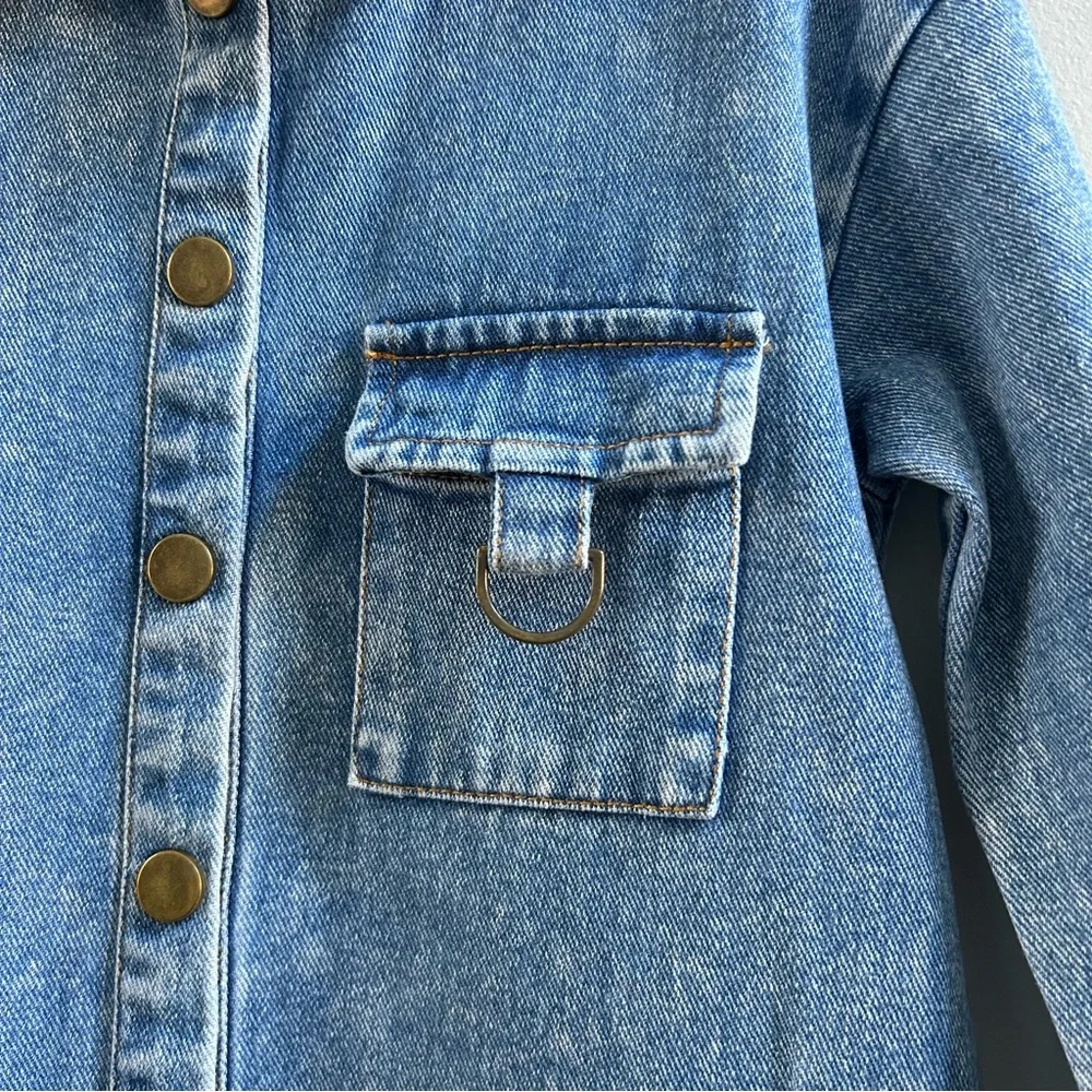 Hello Yellow Girl’s Blue Distressed Denim Pleated Skirt Shirt Dress, Size 6